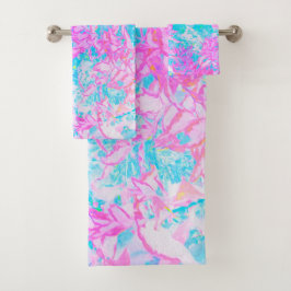 Conjunto De Toalhas Paisagem de Hortênsias Azul Água e Rosa Quente