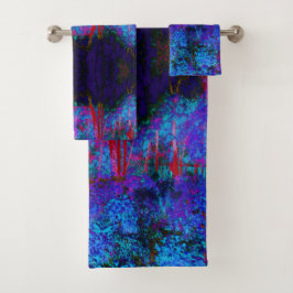 Conjunto De Toalhas Paisagem de Jardim Impressionista Azul Escuro e Ve
