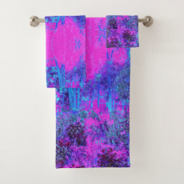 Conjunto De Toalhas Paisagem Impressionista Azul e Rosa-Quente