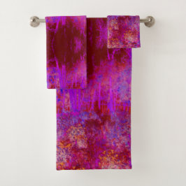 Conjunto De Toalhas Paisagem Impressionista Trippy Red e Magenta