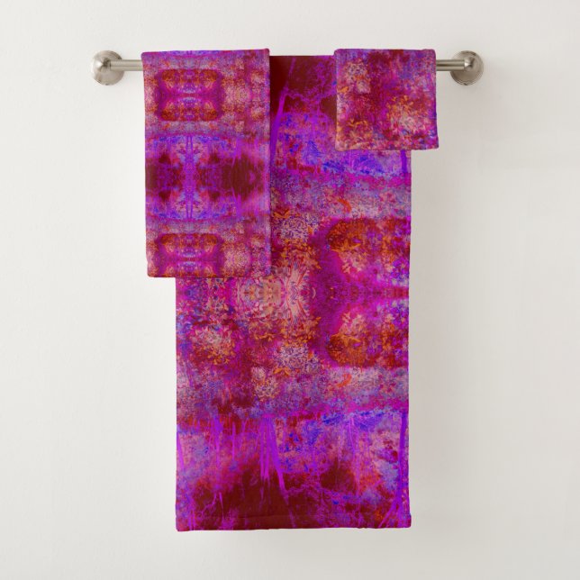 Conjunto De Toalhas Paisagem Impressionista Trippy Red e Magenta (Insitu)