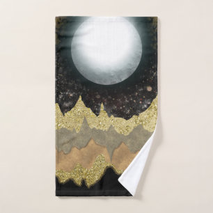 Conjunto De Toalhas Paisagem Montanhas Douradas Lua Mística Glam Moder