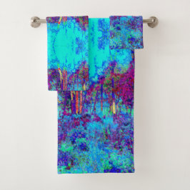 Conjunto De Toalhas Paisagem Psicodélica Impressionista de Jardim Azul