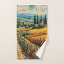 Paisagem Rural de Tuscany Dourada com Flores Silve