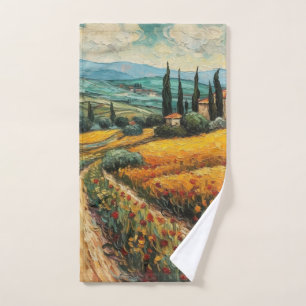 Conjunto De Toalhas Paisagem Rural de Tuscany Dourada com Flores Silve