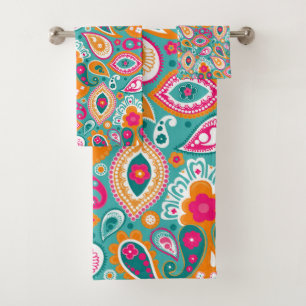 Conjunto De Toalhas Paisley 70s 60s Boho Retro