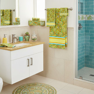 Conjunto De Toalhas Paisley amarelo azul-verde