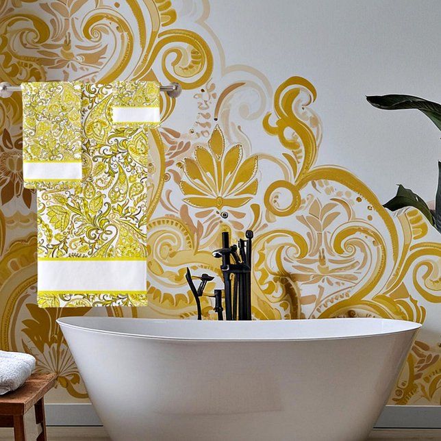 Conjunto De Toalhas Paisley amarelo elegante (Criador carregado)