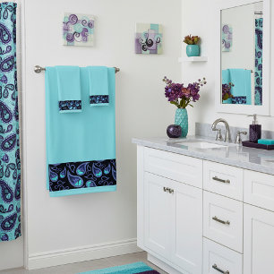 Conjunto De Toalhas Paisley azul e azul-verde