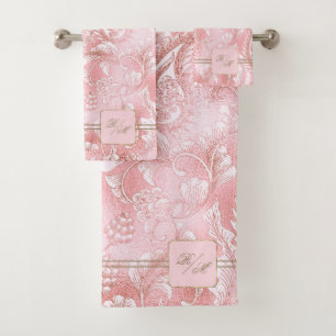 Conjunto De Toalhas Paisley Garden Floral Monograma Rosa/Dourado ID750