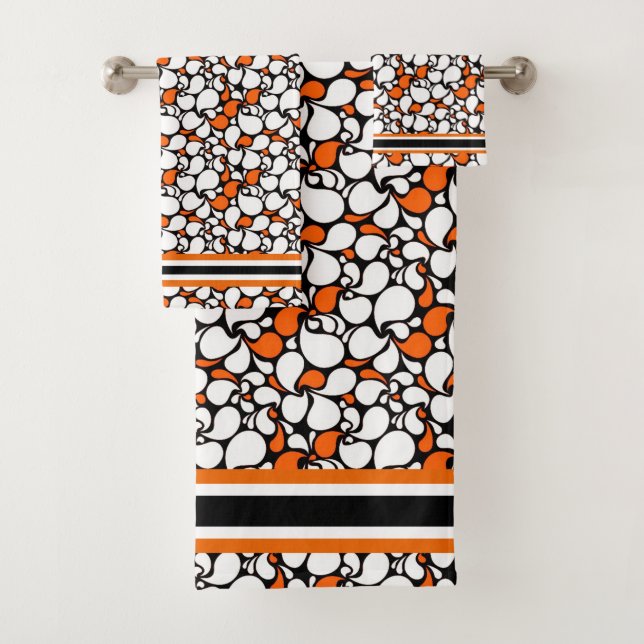 Conjunto De Toalhas paisley laranja e preto (Insitu)