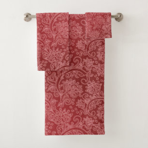 Conjunto De Toalhas Paisley Vermelho Damasco Designer Floral Vintage C