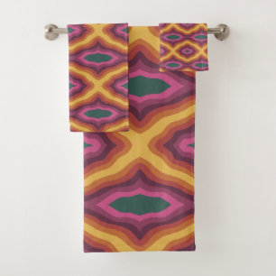 Conjunto De Toalhas Paleta de Cores Boêmios Padrão de Treliça Ondulada