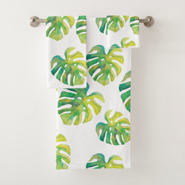 Conjunto De Toalhas Palm Leaf Tropical Havaí Vibe Greenery (Insitu)
