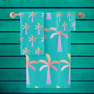 Conjunto De Toalhas  Palm Springs Caribbean Blue Tropical Palm Tree
