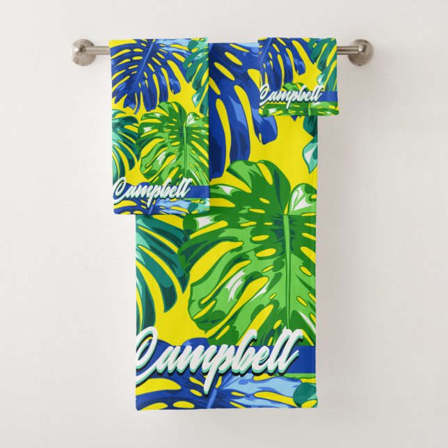 Conjunto De Toalhas Palma Amarelo Verde Tropical Deixa Monograma (Insitu)
