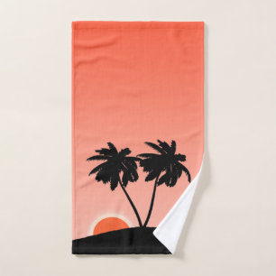 Conjunto De Toalhas Palma De Árvore Silhueta Contra Banho Laranja Sun