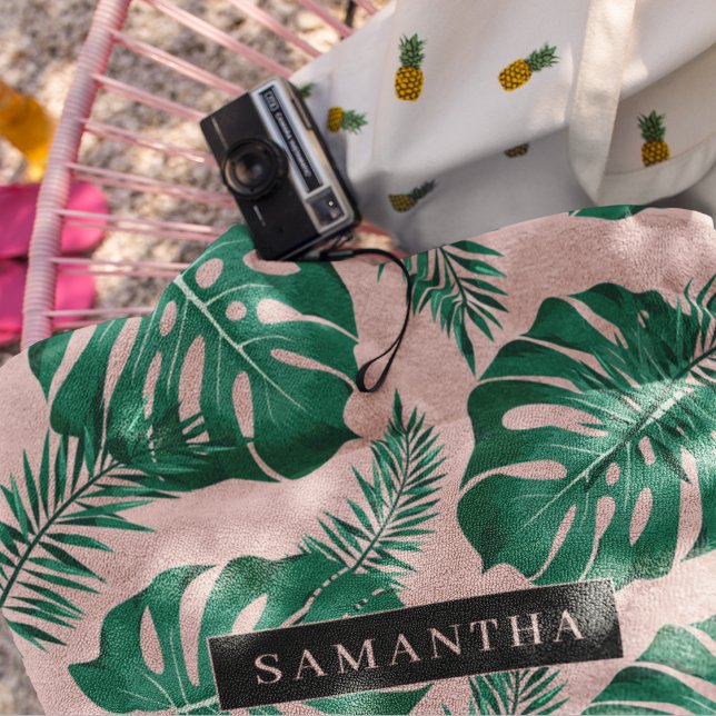 Conjunto De Toalhas Palma rosa tropical e verde deixa padrão e nome (Criador carregado)