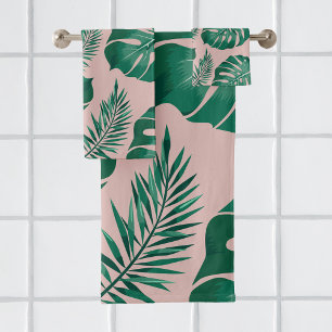 Conjunto De Toalhas Palma Tropical Rosa E Verde Deixa Um Padrão Sem O