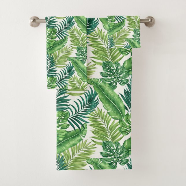 Conjunto De Toalhas Palma Tropical Verde Folha Monstera (Insitu)