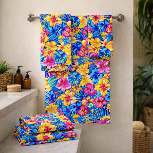 Conjunto De Toalhas Palmares Florais Tropicais Havaianos Coloridos
