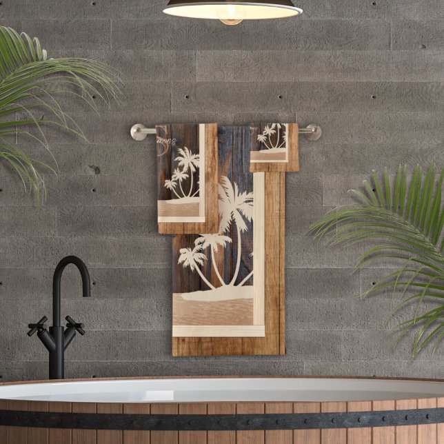 Conjunto De Toalhas Palmeira de Monograma com Tom de Madeira Rústica n (Criador carregado)