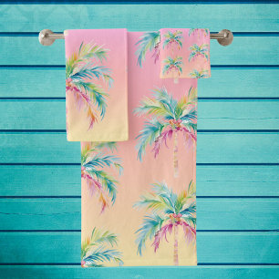 Conjunto De Toalhas Palmeira do Pôr do Sol Tropical