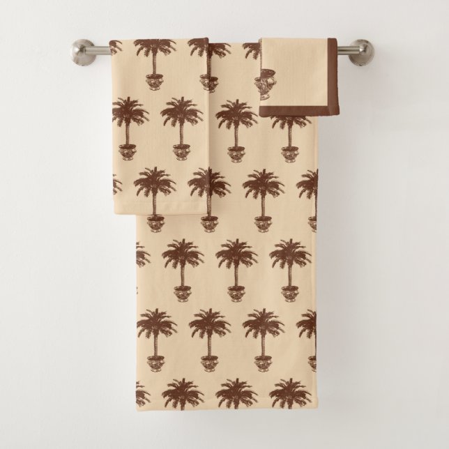 Conjunto De Toalhas Palmeira Potted - marrom escuro e tan (Insitu)
