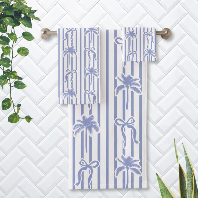 Conjunto De Toalhas Palmeiras Arco-íris Faixa Azul Branco Padrão Coste (In situ)