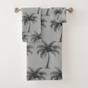 Conjunto De Toalhas Palmeiras Botânicas Tropicais Modernas em Cinza