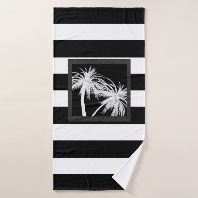 Conjunto De Toalhas Palmeiras Tropicais Preto e Branco Chic Moderno (Toalha de Banho)