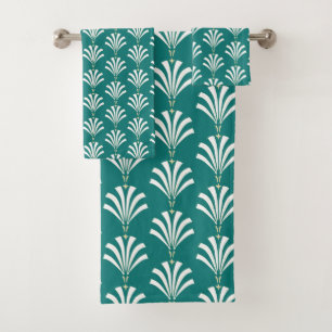 Conjunto De Toalhas Palmettos brancos & de creme do art deco do 1920