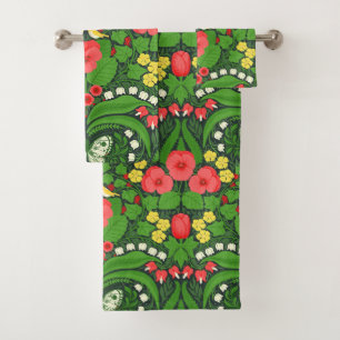 Conjunto De Toalhas Pancas, aves e borboletas vermelhas