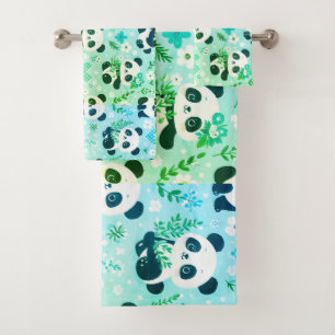 Conjunto De Toalhas Panda Bear Pattern Green Impressão