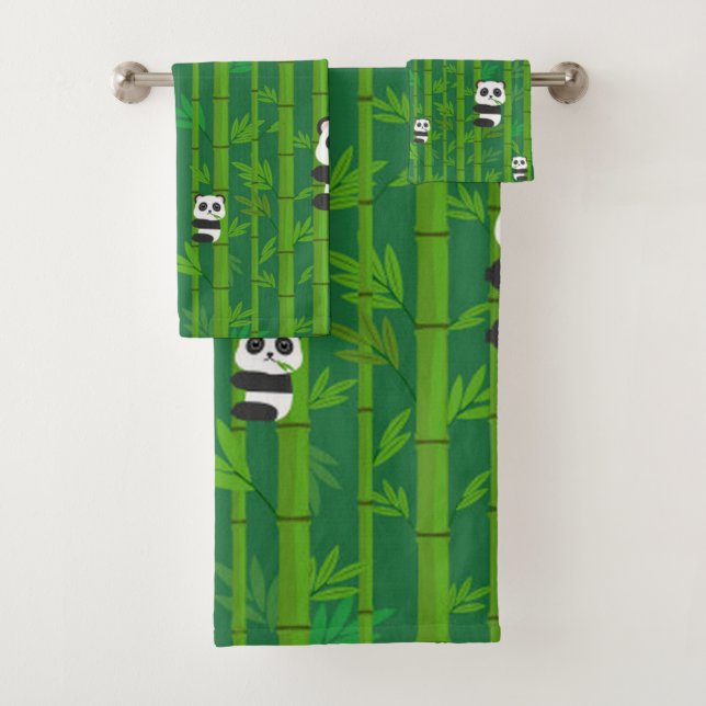 Conjunto De Toalhas Pandas Comendo Bamboo (Insitu)