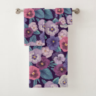 Conjunto De Toalhas Pansias coloridas em violeta profunda