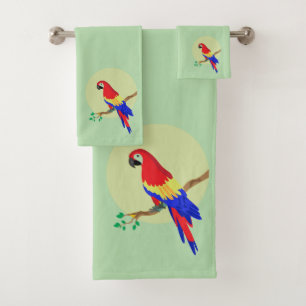 Conjunto De Toalhas Papagaio Colorido Moderno e Fofo em Verde Claro