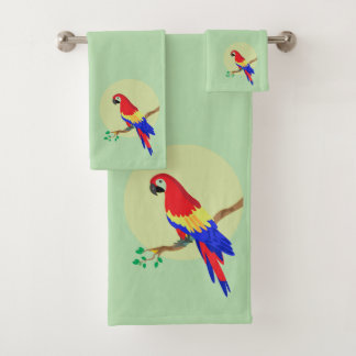 Conjunto De Toalhas Papagaio Colorido Moderno e Fofo em Verde Claro