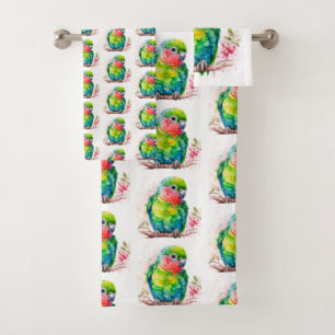 Conjunto De Toalhas Papagaio Verde - Pássaro Bebê Bonito