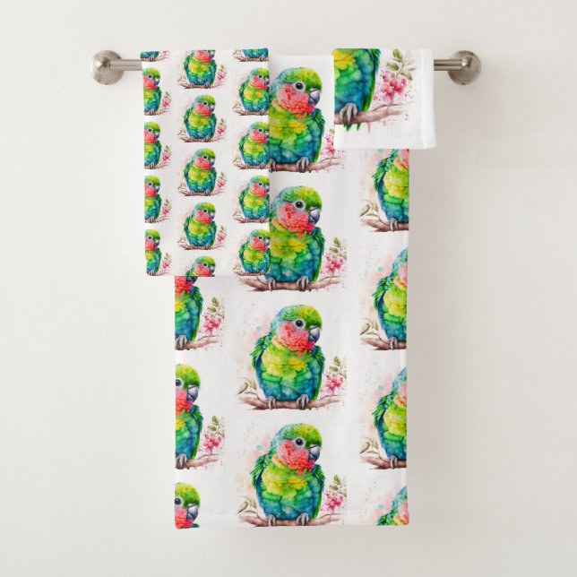Conjunto De Toalhas Papagaio Verde - Pássaro Bebê Bonito (Insitu)
