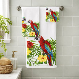 Conjunto De Toalhas Papagaios azuis tropicais nome da família de verão