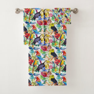 Conjunto De Toalhas Papagaios coloridos da aguarela