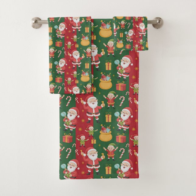 Conjunto De Toalhas Papai Noel Alegre E Elfos (Insitu)