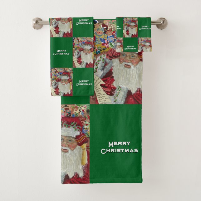 Conjunto De Toalhas Papai Noel Clássico Verde Verificando Duplamente F (Insitu)