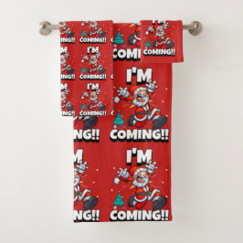 Conjunto De Toalhas Papai Noel Engraçado Padrão Natal Humorístico