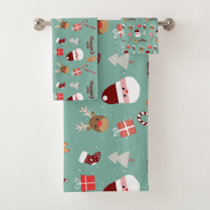 Conjunto De Toalhas Papais noeis Bonitos Reindeer Candy Cane Gingerpão