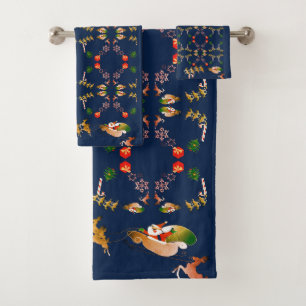Conjunto De Toalhas Papais noeis de Natal Reindeer Bebidas Azuis