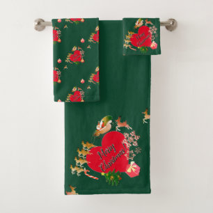 Conjunto De Toalhas Papais noeis de Natal Reindeer Green