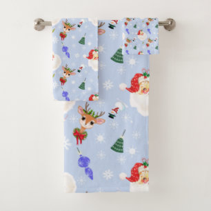 Conjunto De Toalhas Papais noeis De Vintage E Padrão De Floco De Neve