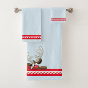 Conjunto De Toalhas Papais noeis e renas de Natal, Branco Azul e Verme